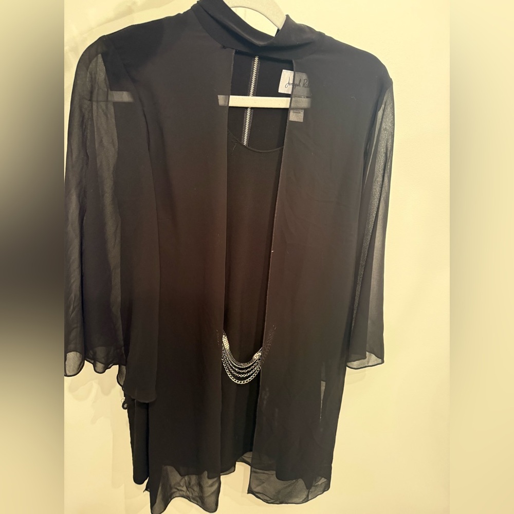 JOSEPH RIBKOFF Collection Black Chiffon Blouse Jewelry Chain US 4 SMALL - Picture 2 of 6